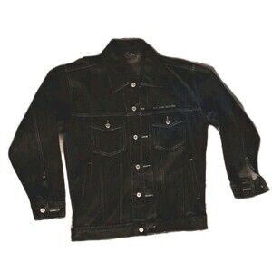 VINTAGE Sean John Jacket Mens XL Black Denim Button Up Embroidered Hip Hop Y2K